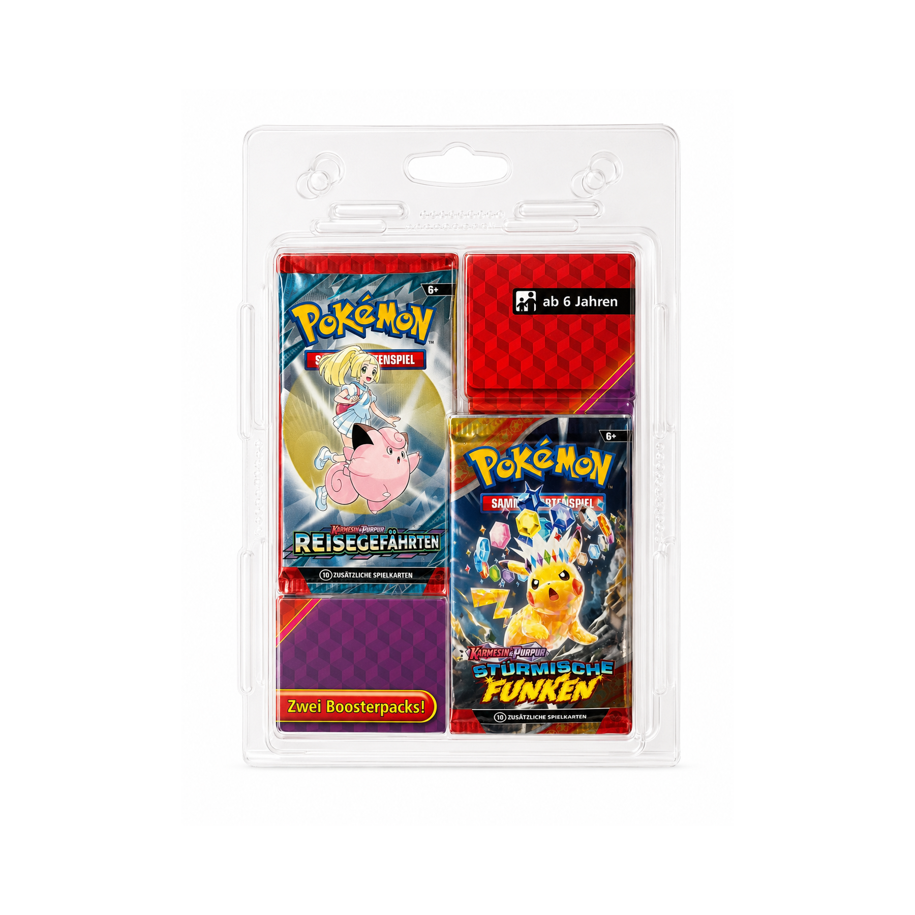 Pokémon 2er Booster Blister Karmesin & Purpur Stürmische Funken / Reisegefährten